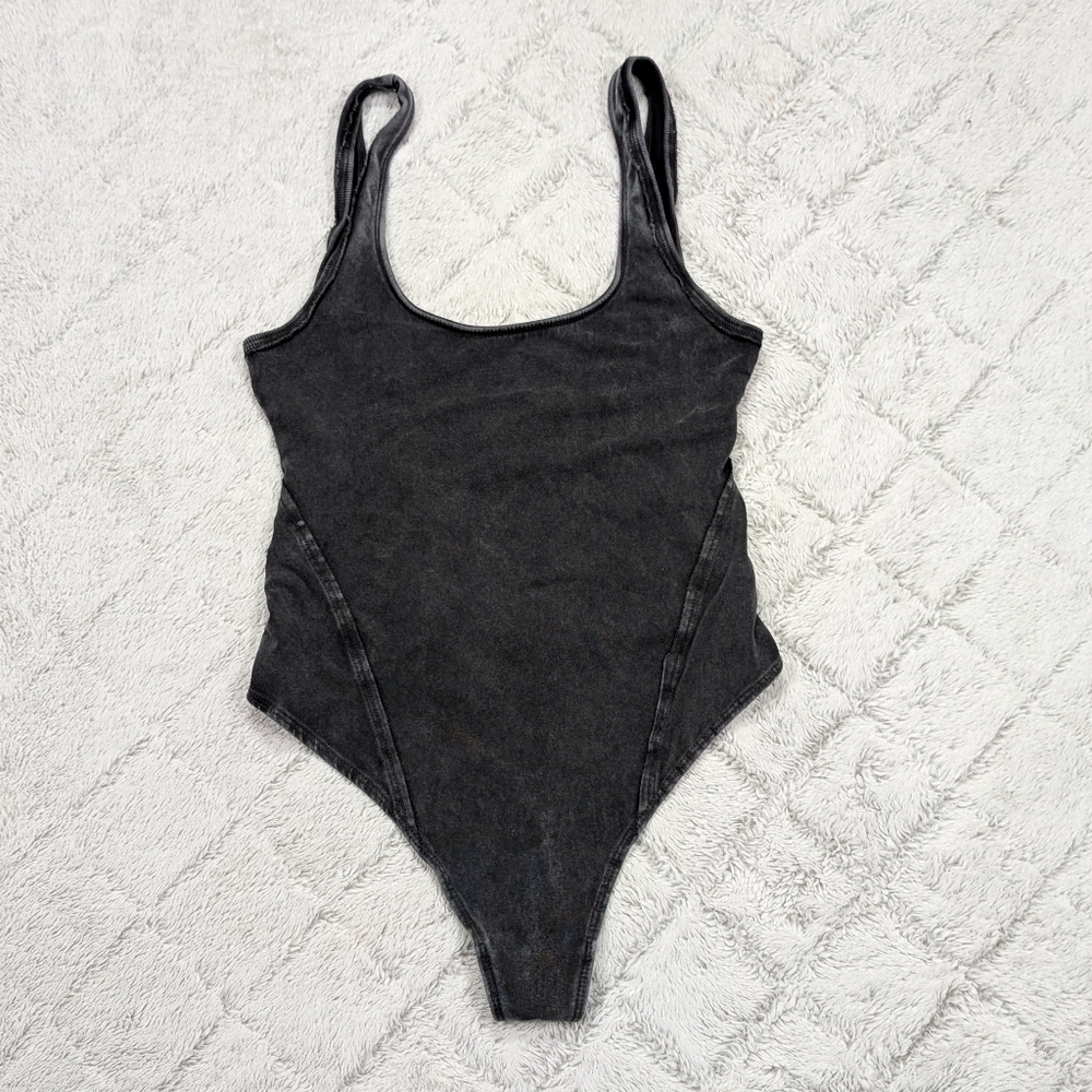 Free People Bodysuit Womens S Gray Charcoal Hot Shot Movement Cotton Blend
